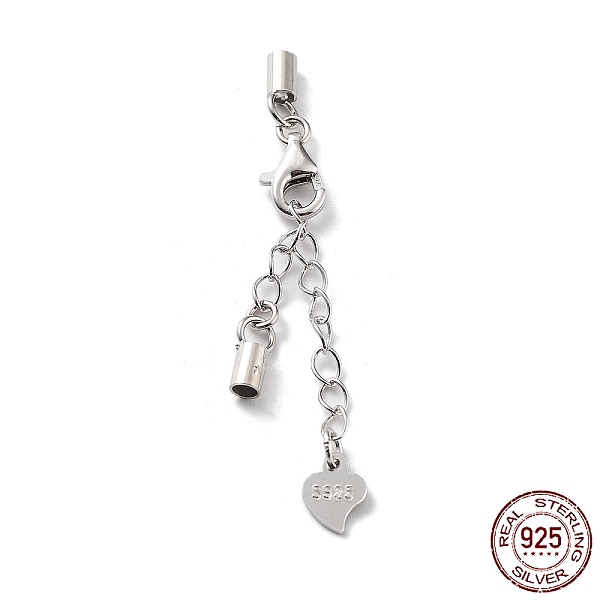 

PandaHall Rhodium Plated 925 Sterling Silver Curb Chain Extender, End Chains with Lobster Claw Clasps and Cord Ends, Heart Chain Tabs, with...