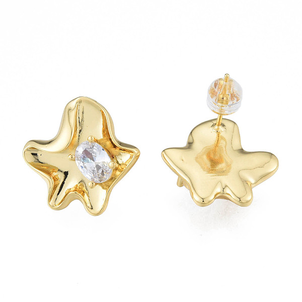 

PandaHall Clear Cubic Zirconia Flower Stud Earrings, Brass Jewelry for Women, Nickel Free, Golden, 18x18mm, Pin: 0.7mm Cubic Zirconia Flower