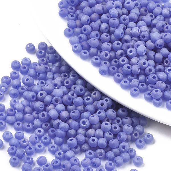 

PandaHall Frosted Colours Glass Beads, Rainbow, Round, Medium Slate Blue, 4x3mm, Hole: 1mm, about 4500pcs/bag Glass Round Purple