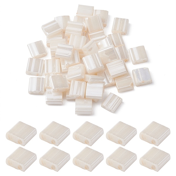 

PandaHall 2-Hole Opaque Glass Seed Beads, Lustered, Rectangle, Floral White, 5x4.5~5.5x2~2.5mm, Hole: 0.5~0.8mm Glass Rectangle