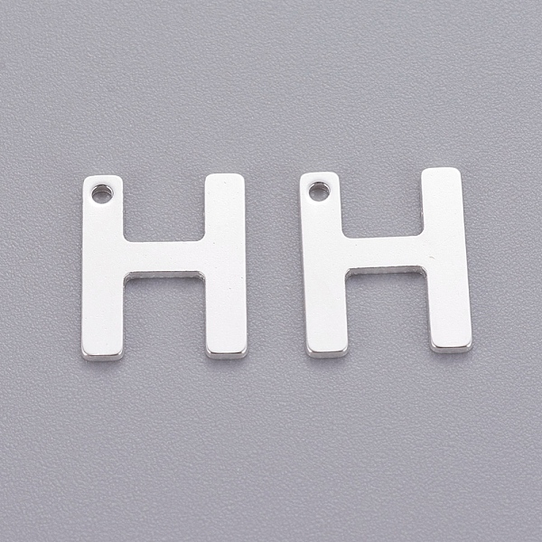 PandaHall 201 Stainless Steel Charms, Letter, Silver Color Plated, Letter. H, 11x9x0.7mm, Hole: 1mm 201 Stainless Steel Letter H