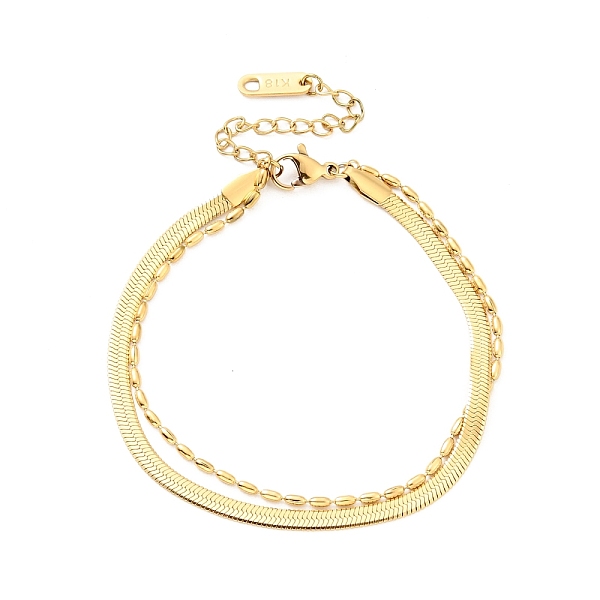 

PandaHall 304 Stainless Steel Multi-strand Bracelet, Double Layer Oval Beaded & Herringbone Chains Bracelets for Women, Golden, 6-5/8 inch...