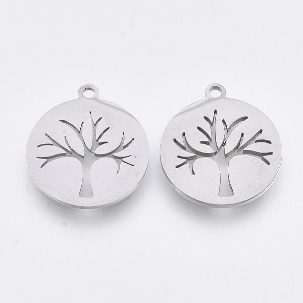 

PandaHall 201 Stainless Steel Pendants, Laser Cut Pendants, Flat Round with Tree of Life, Stainless Steel Color, 17.5x15.5x1mm, Hole: 1.4mm...