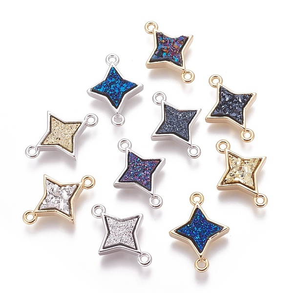 

PandaHall Brass Links connectors, with Druzy Resin, Star, Mixed Color, 23x16.5x4.5~5.5mm, Hole: 1.6mm Brass Star Multicolor