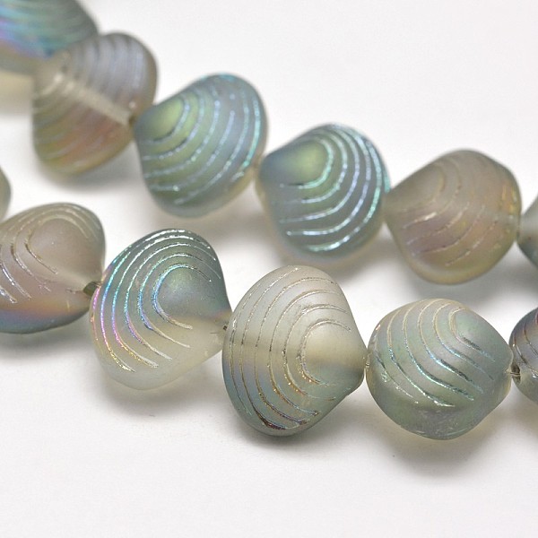 

PandaHall Frosted Electroplate Glass Shell Beads Strands, Rainbow Plated, Dark Khaki, 12x14.5x10mm, Hole: 1mm, about 32pcs/strand, 16 inch..., Yellow