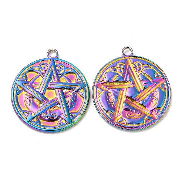 

PandaHall 304 Stainless Steel Pendants, Flat Round with Moon & Star Charm, Rainbow Color, 30x26.5x2.5mm, Hole: 3mm 304 Stainless Steel Flat...