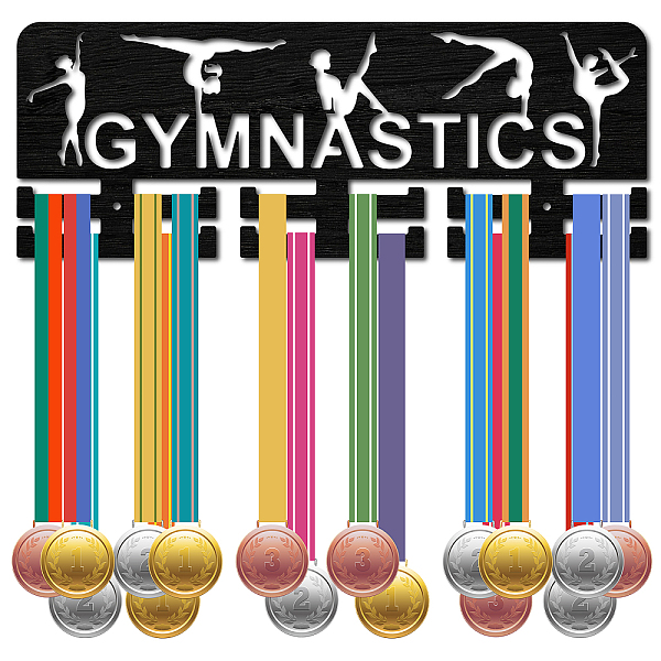 

PandaHall CREATCABIN Gymnastics Medal Holder Sport Medal Hanger Medal Rack Display Wall Rack Mounted Over 30 Medals Wooden for Running..., Black