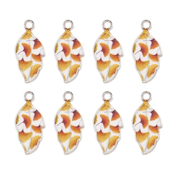 

PandaHall Alloy Enamel Pendants, Leaf with Ginkgo Leaf Pattern, Platinum, Colorful, 21.5x10x2mm, Hole: 2mm, 2pcs/Set Alloy+Enamel Leaf