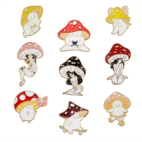 

PandaHall 9Pcs 9 Style Mushroom Skating Enamel Pin, Cartoon Alloy Brooch for Backpack Clothes, Light Gold, Mixed Color, 24~43x23~30x2mm..., Multicolor