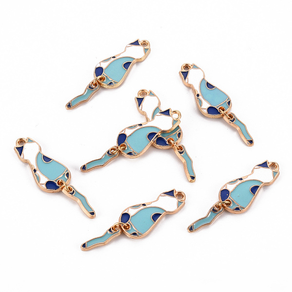 

PandaHall Eco-Friendly Alloy Enamel Pendants, Cadmium Free & Lead Free & Nickel Free, Light Gold, Cat, Cyan, 35x10x1.5mm, Hole: 1.6mm...