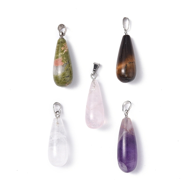 

PandaHall Natural Mixed Gemstone Pendants, Teardrop Charms, with Platinum Tone Brass Findings, 28.5~32x10~10.5mm, Hole: 5x3.5mm Mixed Stone...