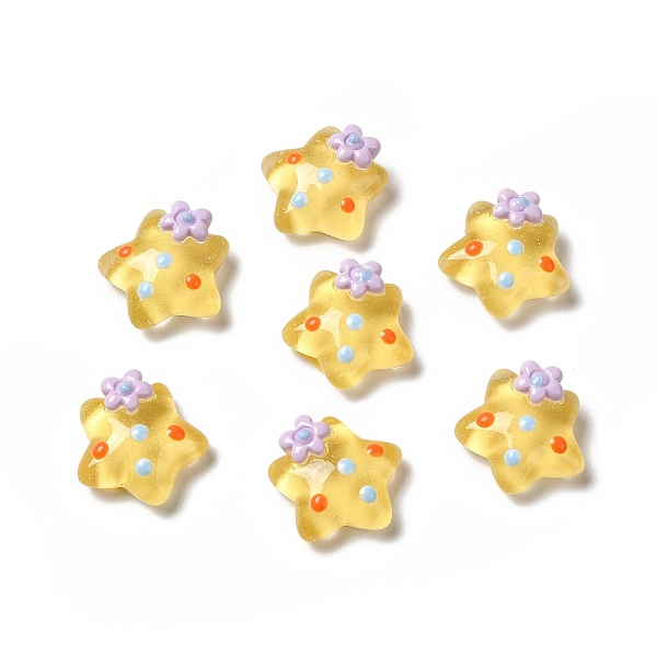 

PandaHall Translucent Resin Cabochons, Star with Flower & Polka Dot, Gold, 15x16x7.5mm Resin Flower Gold