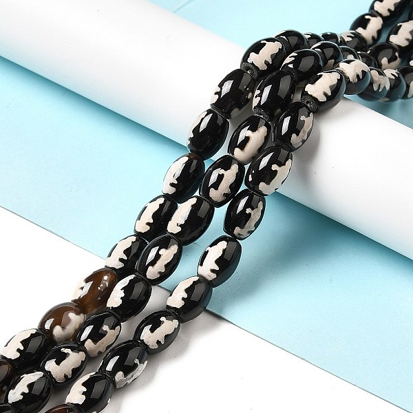 

PandaHall Tibetan Style dZi Beads Strands, Natural & Dyed Agate Beads, Rice, Black, Goddess of Mercy Pattern, 13~14x9.5~10mm, Hole: 1.4mm...