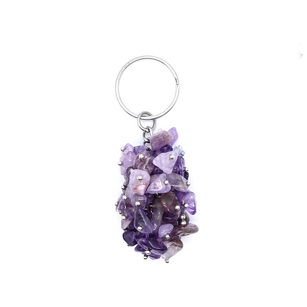 

PandaHall Natural Amethyst Chip Cluster Beads Keychains, 8.4x2.4cm Amethyst Chip