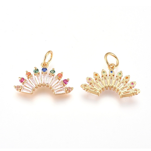 

PandaHall Brass Pendants, with Micro Pave Cubic Zirconia and Jump Rings, Fan, Colorful, Golden, 10x16.5x2.5mm, Hole: 3.2mm Brass+Cubic...