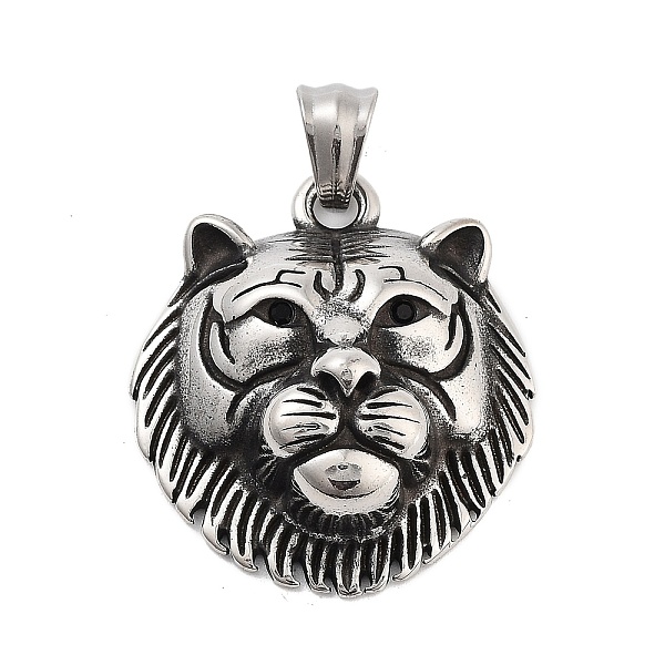 

PandaHall Retro 304 Stainless Steel Pendants, Antique Silver, Tiger, 35x31x11mm, Hole: 5x8.5mm 304 Stainless Steel Tiger