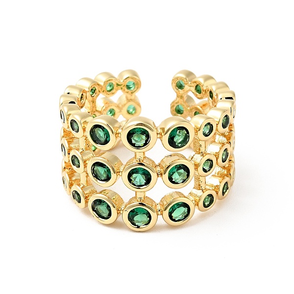 

PandaHall Micro Pave Green Cubic Zirconia Cuff Rings, Rack Plating 3 Line Brass Open Rings for Women, Long-Lasting Plated, Cadmium Free &...