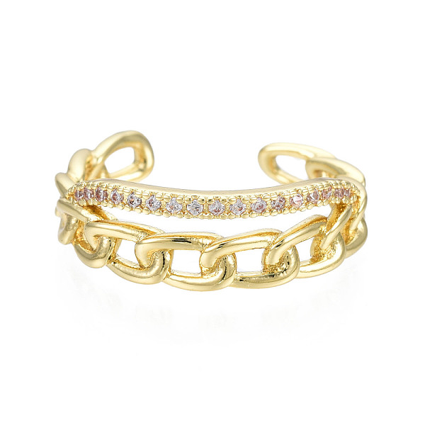 

PandaHall Cubic Zirconia Curb Chain Shape Open Cuff Ring, Real 18K Gold Plated Brass Jewelry for Women, Nickel Free, Clear, US Size 8 1/4...