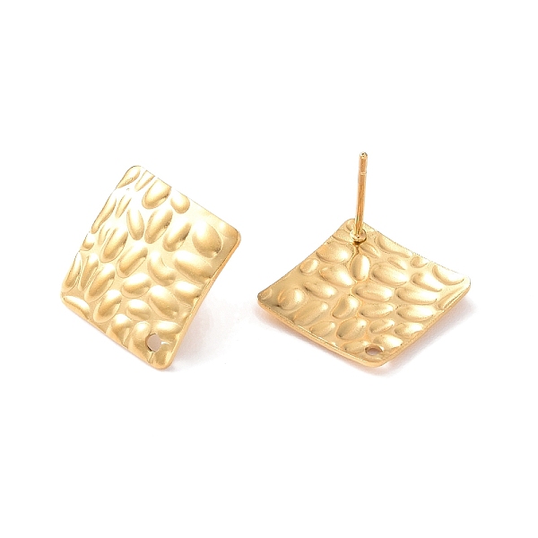 

PandaHall 201 Stainless Steel Stud Earrings Finding, with 304 Stainless Steel Pins, Textured Rhombus, Golden, 18.5x18.5mm, Hole: 1.4mm, Pin...
