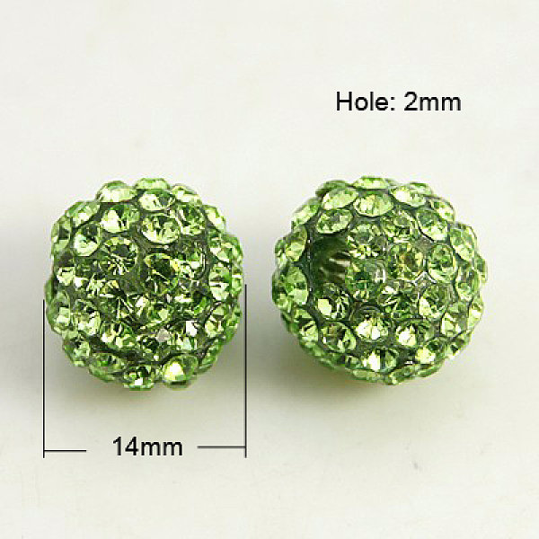 

PandaHall Resin Rhinestone Beads, Grade A, Round, Peridot, 14mm, Hole: 2mm Resin+Rhinestone Round Green