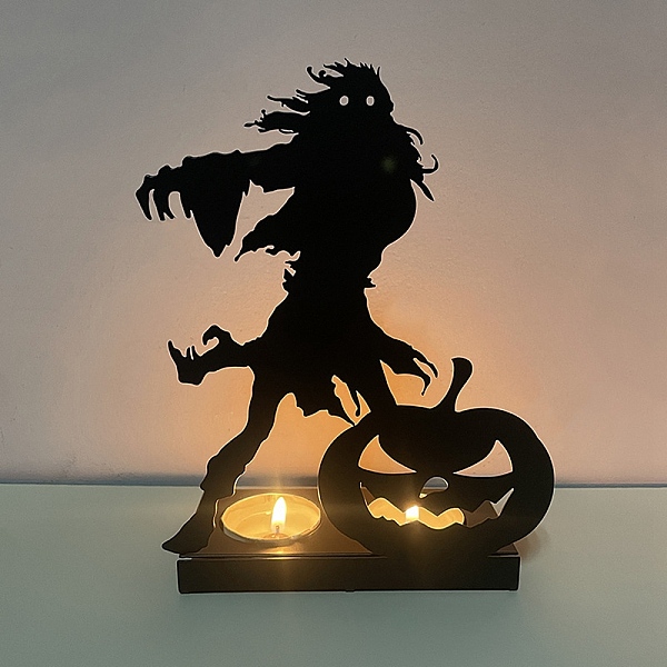 

PandaHall Halloween Theme Iron Candle Holder, Round Tealight Candlestick, Skull, 6x13.5x18cm Iron Skull Black