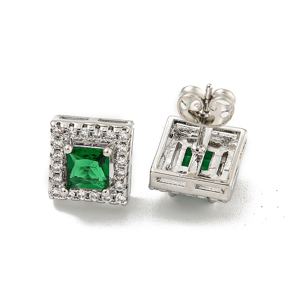 

PandaHall Square Brass Micro Pave Clear Cubic Zirconia Stud Earrings, with Emerald Rhinestone for Women, Platinum, 10x10mm Cubic Zirconia..., Green