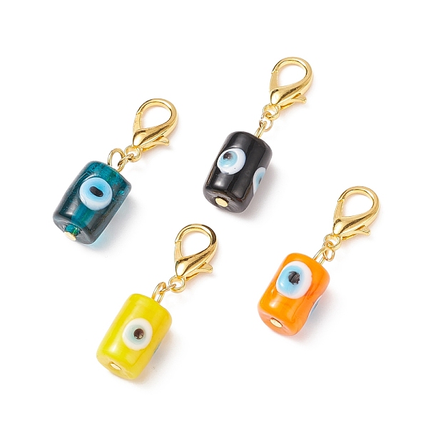 

PandaHall Evil Eye Lampwork Column Pendant Decorations, with Alloy Lobster Claw Clasps, Golden, 38mm Lampwork Evil Eye Multicolor