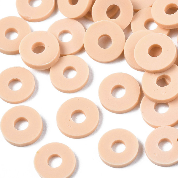 

PandaHall Handmade Polymer Clay Beads, Disc/Flat Round, Heishi Beads, PeachPuff, 6x1mm, Hole: 2mm, about 23500pcs/1000g Polymer Clay Disc..., Brown