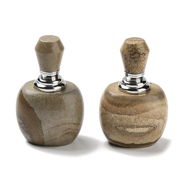 

PandaHall Natural Picture Jasper Dropper Bottles, with 304 Stainless Steel Findings, SPA Aromatherapy Essemtial Oil Empty Bottle...