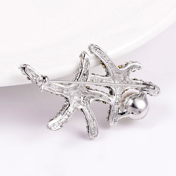 Alloy Rhinestone Starfish/Sea Stars Safety Brooches