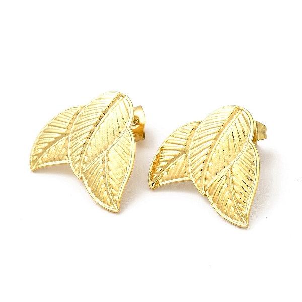 

PandaHall Ion Plating(IP) 304 Stainless Steel Stud Earrings Findings, with Vertical Loop, Leaf, Real 18K Gold Plated, 19.5x22mm, Hole: 2.5mm...