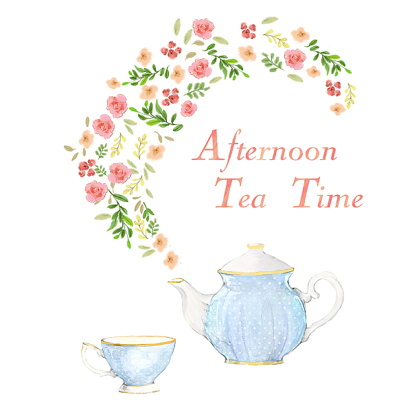 PandaHall OLYCRAFT "Afternoon Tea Time" PVC Wall Stickers Flower Art Wall Decal Stickers Teacup Teapot PVC Wallpaper for Bedroom Living Room...