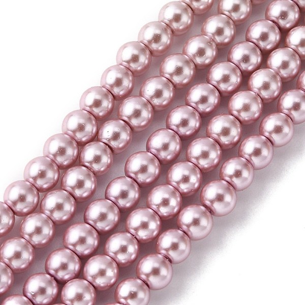 

PandaHall Grade A Glass Pearl Beads, Pearlized, Round, Plum, 4mm, Hole: 0.7~1.1mm, about 100pcs/Strand, 16''(40.64cm) Glass Round Purple