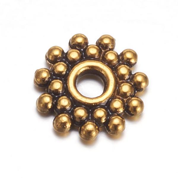 

PandaHall Tibetan Style Spacer Beads, Lead Free , Flower, Antique Golden, Size: about 9mm in diameter, Hole: 2.5mm Alloy Flower