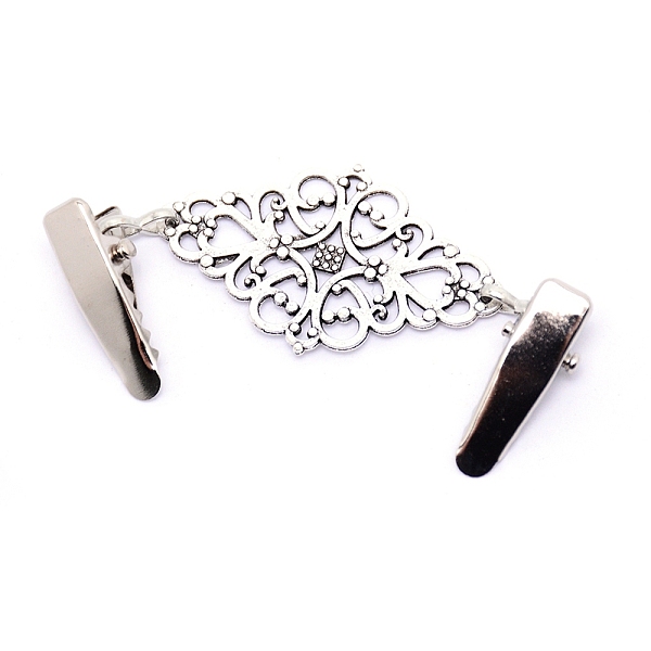 

PandaHall Vintage Alloy Sweater Clips, Beaded Cardigan Clips, Stylish Pearl, Cardigan Collar Clip, Flower, Antique Silver, 95x25mm Alloy