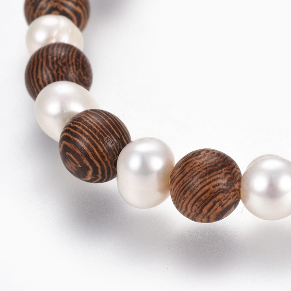 

PandaHall Natural Pearl Stretch Bracelets, with Sandalwood Beads, Saddle Brown, 2-1/4 inch(5.7cm) Wood Brown