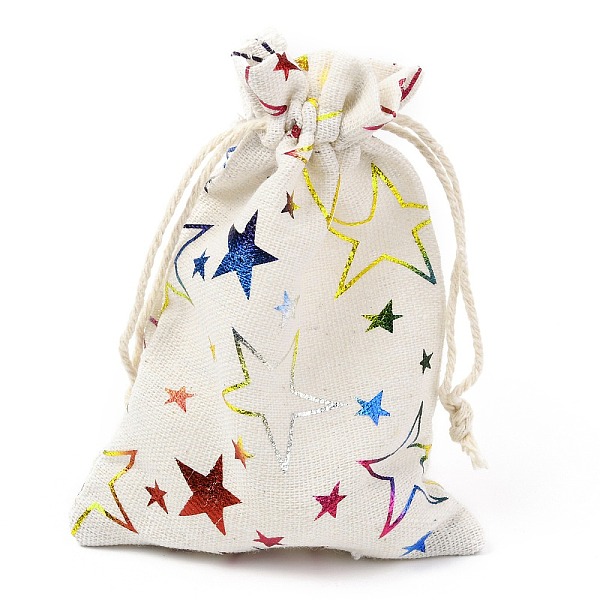 

PandaHall Christmas Theme Cotton Fabric Cloth Bag, Drawstring Bags, for Christmas Party Snack Gift Ornaments, Star Pattern, 14x10cm Cloth