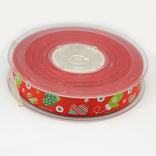 PandaHall Christmas Gloves Printed Grosgrain Ribbon for Christmas Gift Package, Red, 5/8 inch(16mm), about 100yards/roll(91.44m/roll)...