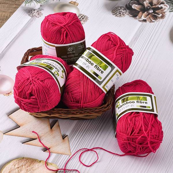 PandaHall Soft Baby Yarns, with Bamboo Fibre and Silk, Medium Violet Red, 1mm, about 140m/roll, 50g/roll, 6rolls/box Bamboo Fiber+Silk Red