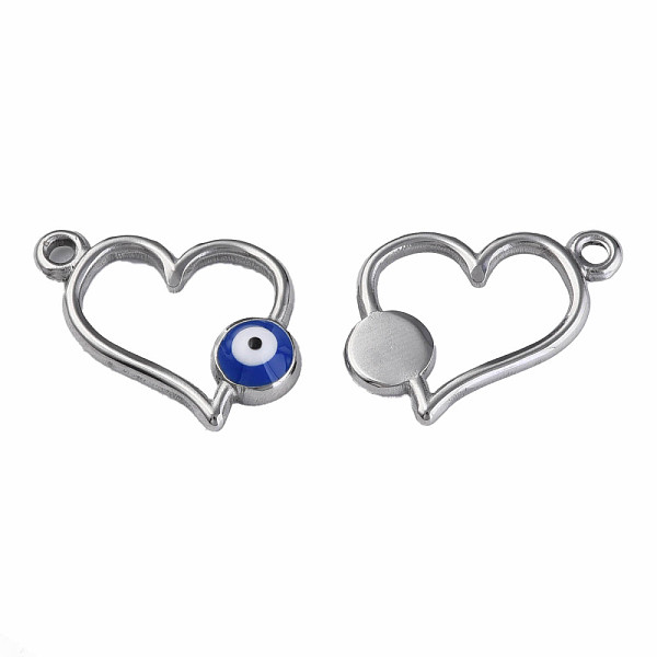 

PandaHall 201 Stainless Steel Enamel Pendants, Heart with Evil Eye, Stainless Steel Color, Dark Blue, 15x17x3mm, Hole: 1.6mm Stainless...