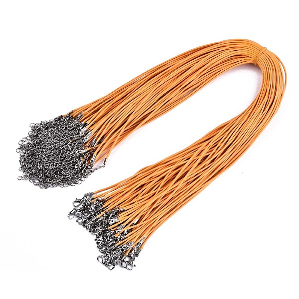

PandaHall Waxed Cotton Cord Necklace Making, with Alloy Lobster Claw Clasps and Iron End Chains, Platinum, Orange, 17.12 inch(43.5cm), 1.5mm...