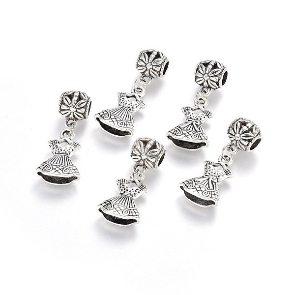 

PandaHall Alloy European Dangle Charms, Large Hole Pendants, Dress, Antique Silver, 36mm, Hole: 5mm, Pendant: 22x15.5x5.7mm Alloy Clothes