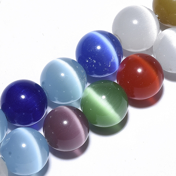 

PandaHall Cat Eye Beads Strands, Round, Mixed Color, 14mm, Hole: 1.2mm, about 27pcs/strand, 14.09 inch(35.8cm) Glass Round Multicolor