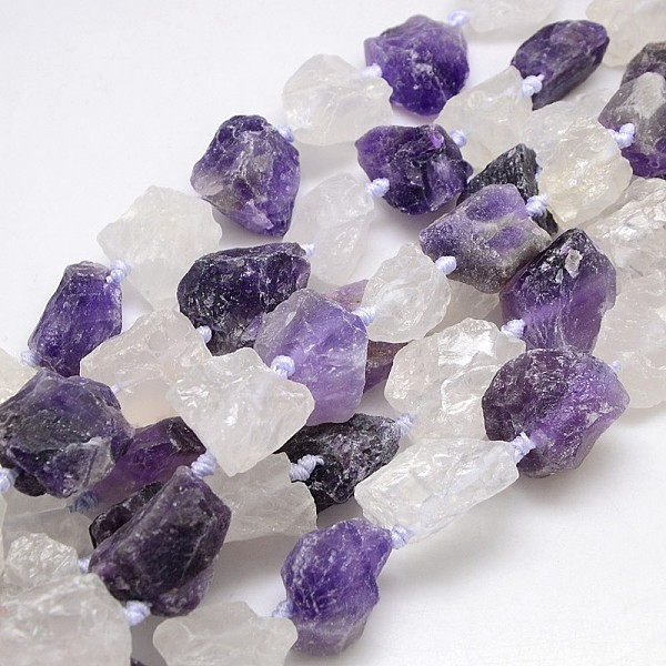 

PandaHall Natural Mixed Raw Rough Gemstone Amethyst and Crystal Beads Strands, Nuggets, 13~35x8~28mm, Hole: 2mm, about 15~19pcs/strand..., Multicolor