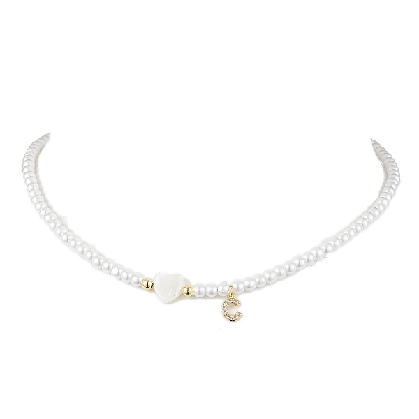 

PandaHall Brass Micro Pave Grade AAA Cubic Zirconia Letter Pendant Necklaces, Heart & Round Baking Painted Pearlized Glass Pearl Beaded..., White