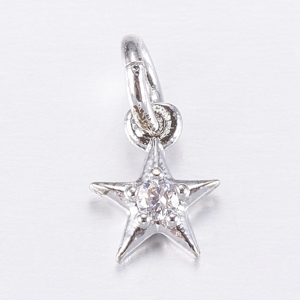 

PandaHall Brass Micro Pave Cubic Zirconia Charms, Star, Platinum, 8x6x2mm, Hole: 3mm Brass+Cubic Zirconia Star