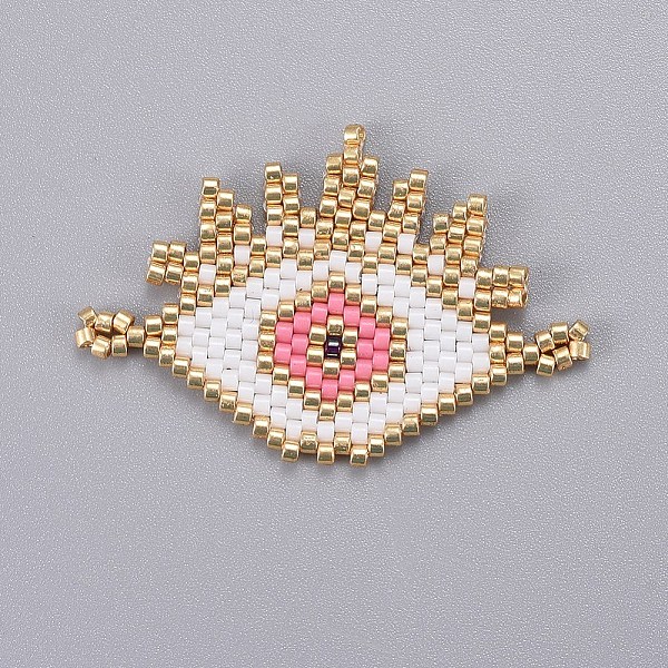 

PandaHall Handmade Japanese Seed Beads Links, with Japan Import Thread, Loom Pattern, Eye, Pink, 26x41x2mm, Hole: 2mm Glass Eye Pink