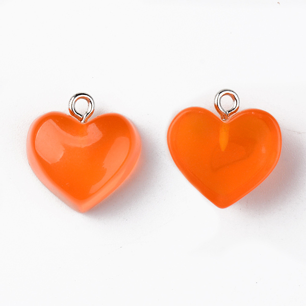 

PandaHall Transparent Resin Pendants, with Platinum Tone Iron Loop, Heart, Orange, 16.5x17x9.5mm, Hole: 1.8mm Iron+Resin Heart Orange
