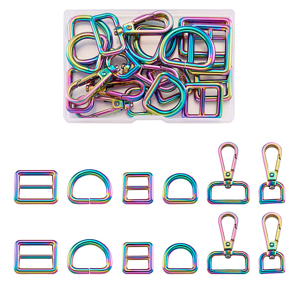 

PandaHall Fashewelry 18Pcs 6 Style Rectangle & D Shape Zinc Alloy Adjustable Buckle Clasps Bags Accessories For Webbing, Rainbow Color...