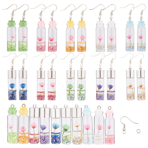 

PandaHall SUNNYCLUE DIY Earring Making Set Kits, with Glass Bottle Pendants and Brass Earring Hooks, Iron Open Jump Rings, Mixed Color..., Multicolor